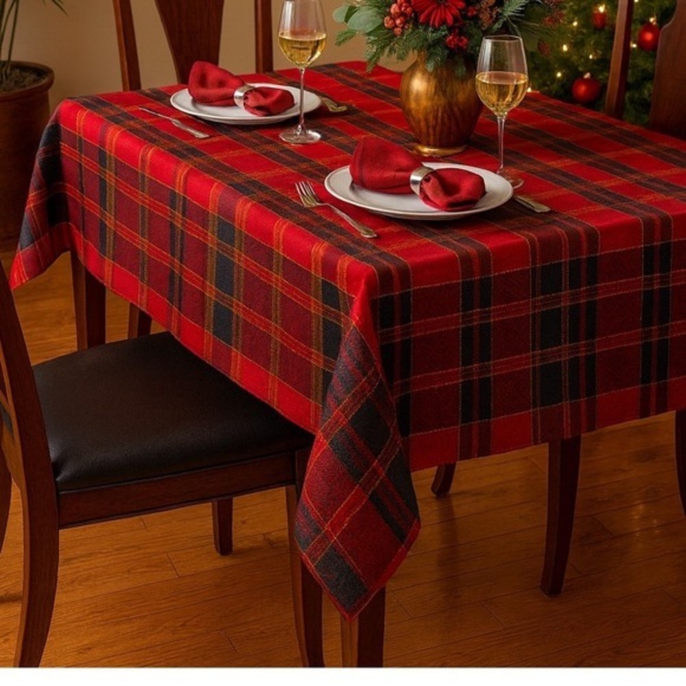 Celebrate the Season Christmas Royale‎ Plaid Tablecloth Red Green Gold 60x84 NEW